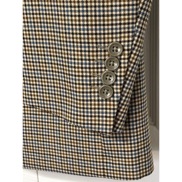 Baroni Mens 44L Wool Super 150 Blazer Hounds Tooth Tan Blue Classic Traditional - Picture 3 of 8